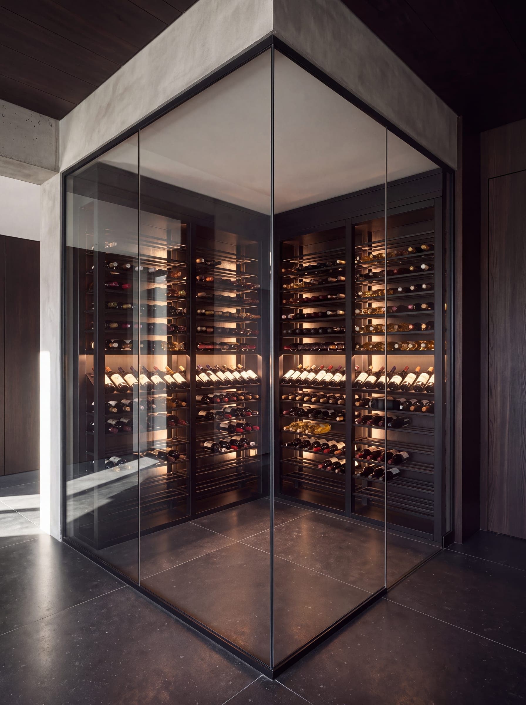 Glass wine cellar